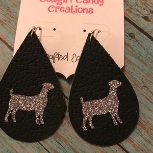 Stock Show Goat Genuine Leather Earrings Glitter